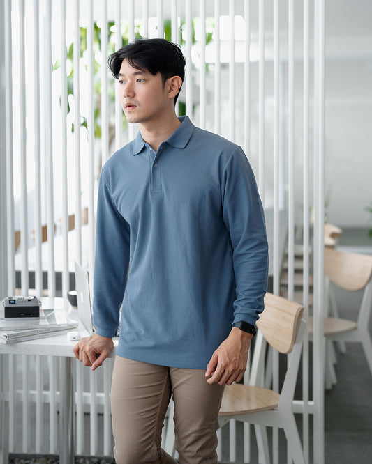 Sapporo Polo Longsleeve Steel Blue