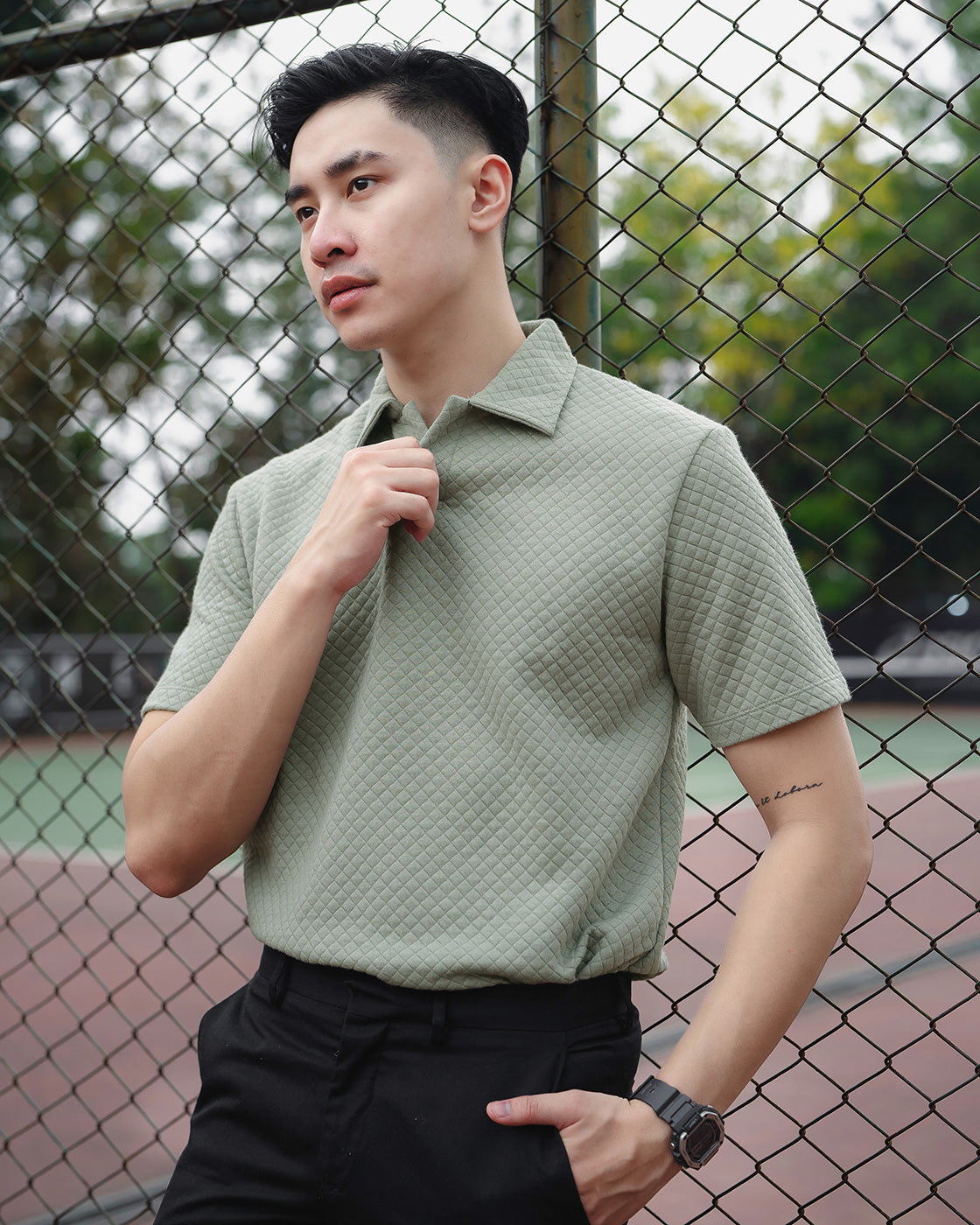 Okinawa Polo Shirt Diamond Sage Green