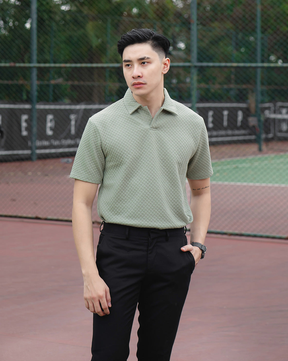 Okinawa Polo Shirt Diamond Sage Green