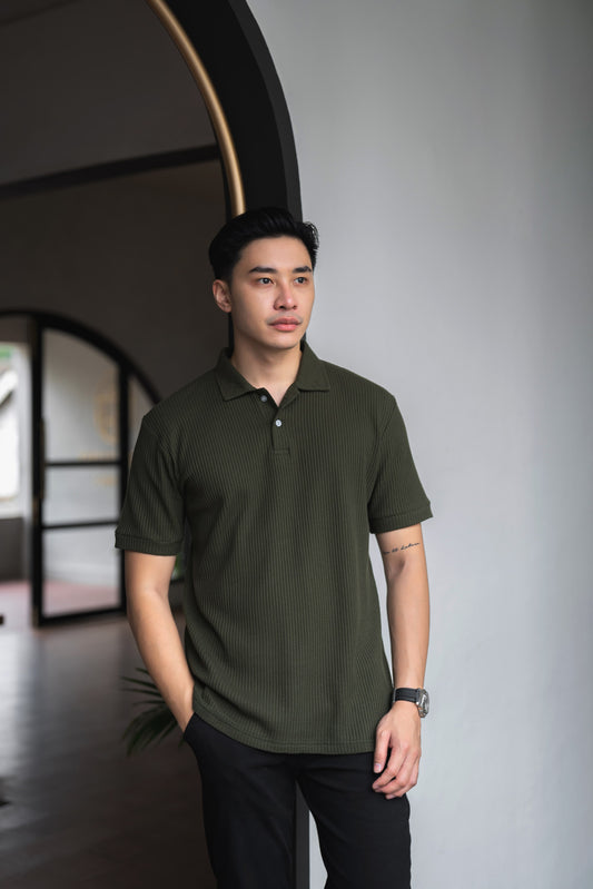 Shibuya Polo Waffle 2.0 in Dark Green - Kaos Polo Waffle Pria Premium Hijau Army- BYBLANK