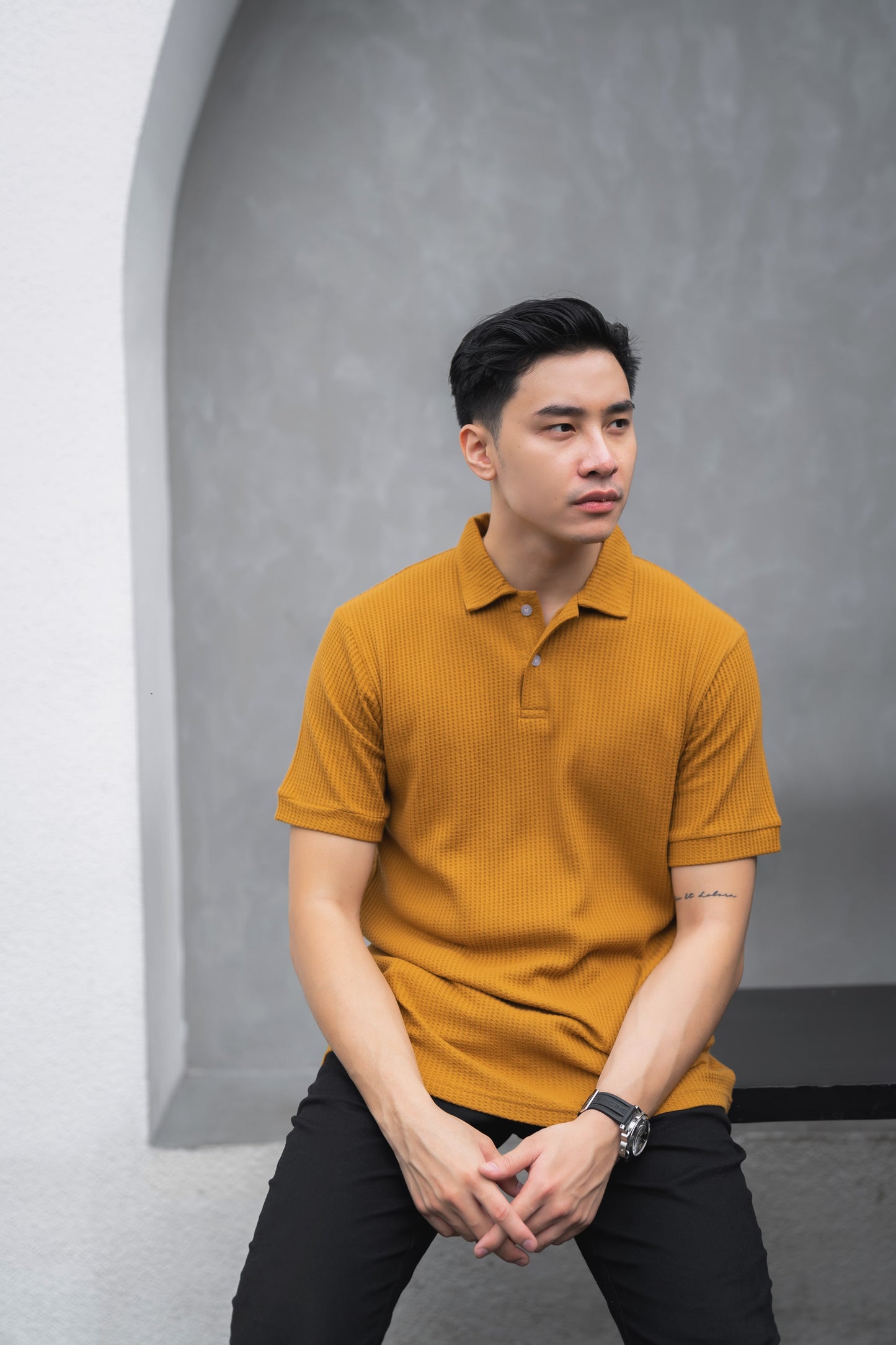 Shibuya Polo Waffle 2.0 in Golden Brown - Kaos Polo Waffle Pria Premium Coklat Emas - BYBLANK