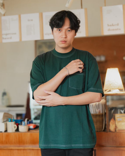 Ginza Oversize Tshirt Pine Green White Stitch