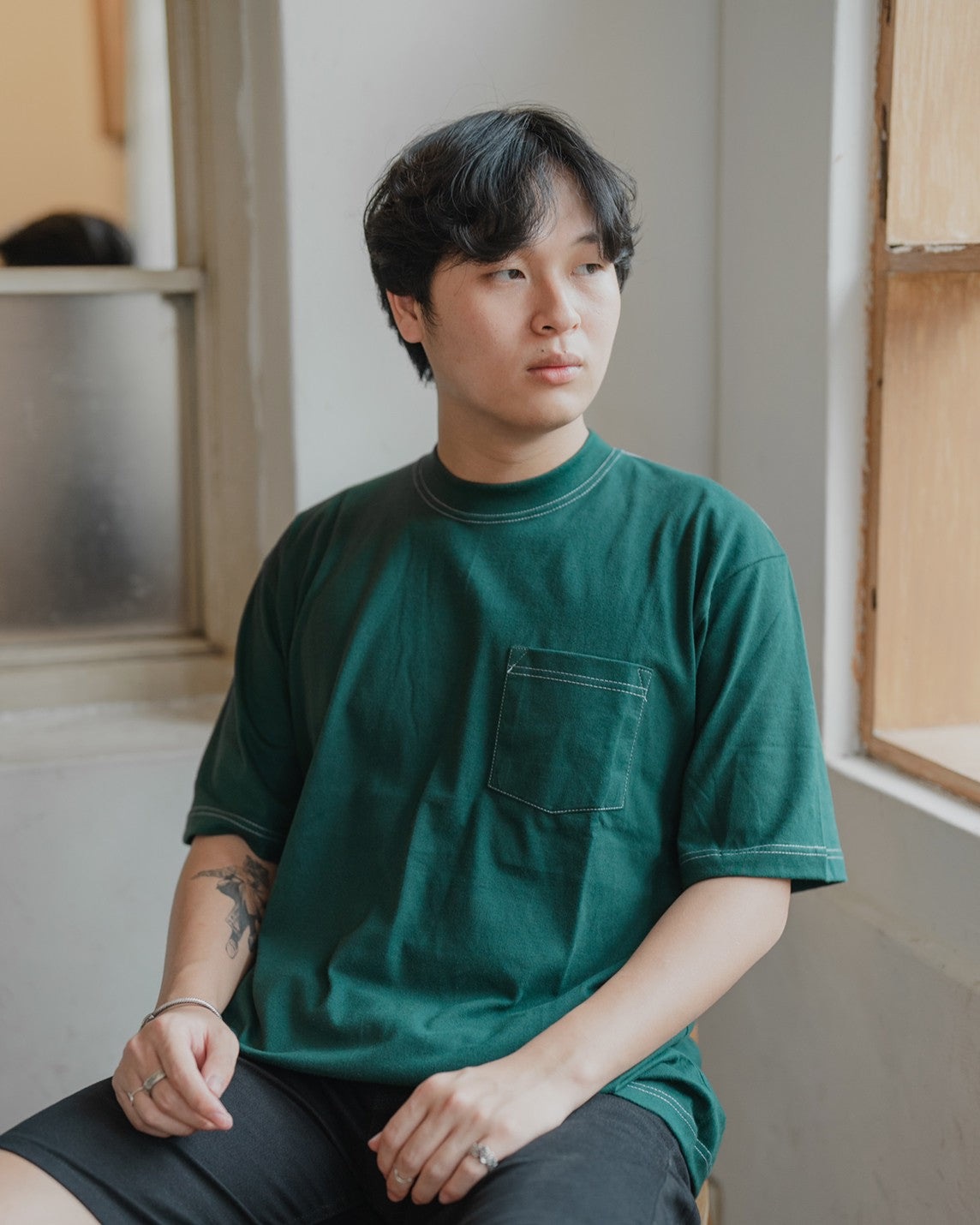 Ginza Oversize Tshirt Pine Green White Stitch