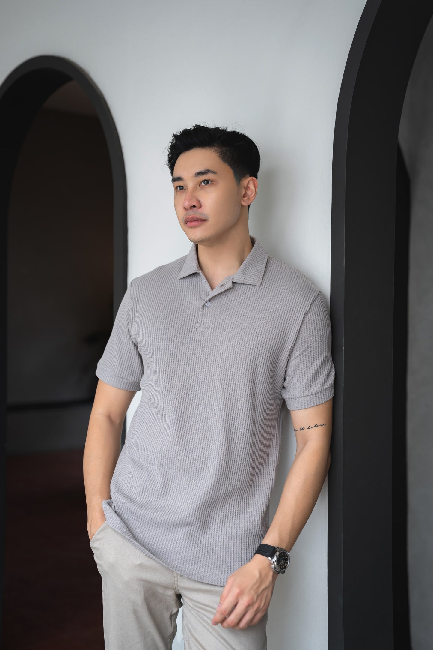 Shibuya Polo Waffle 2.0 in Grey - Kaos Polo Waffle Pria Premium Abu Muda - BYBLANK