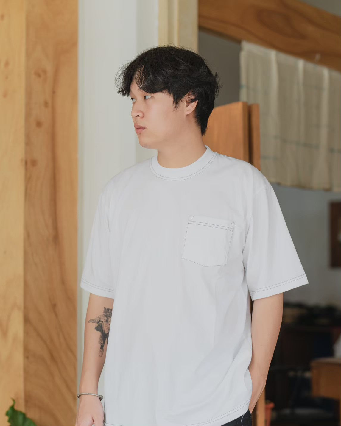 Ginza Oversize Tshirt White Black Stitch