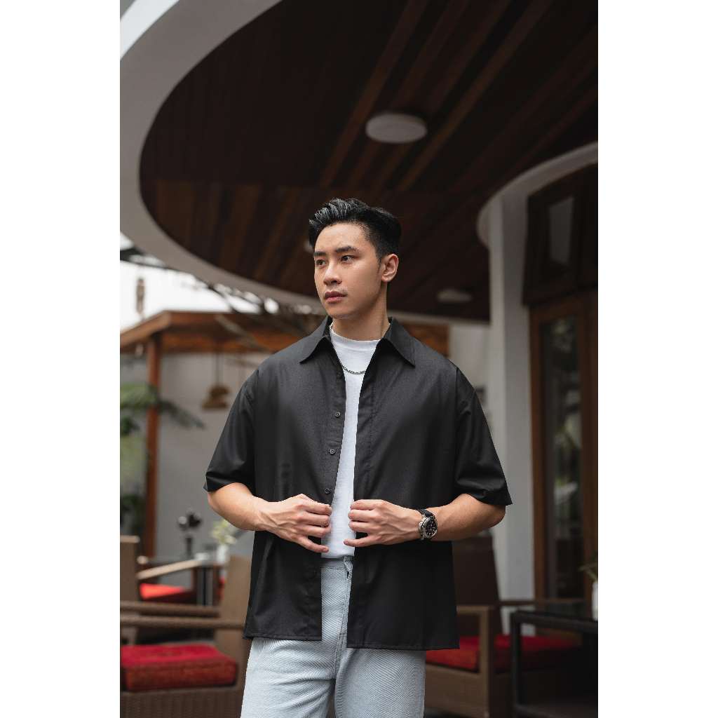 Hakone Kemeja Boxy Fit Superfine Cotton In Black