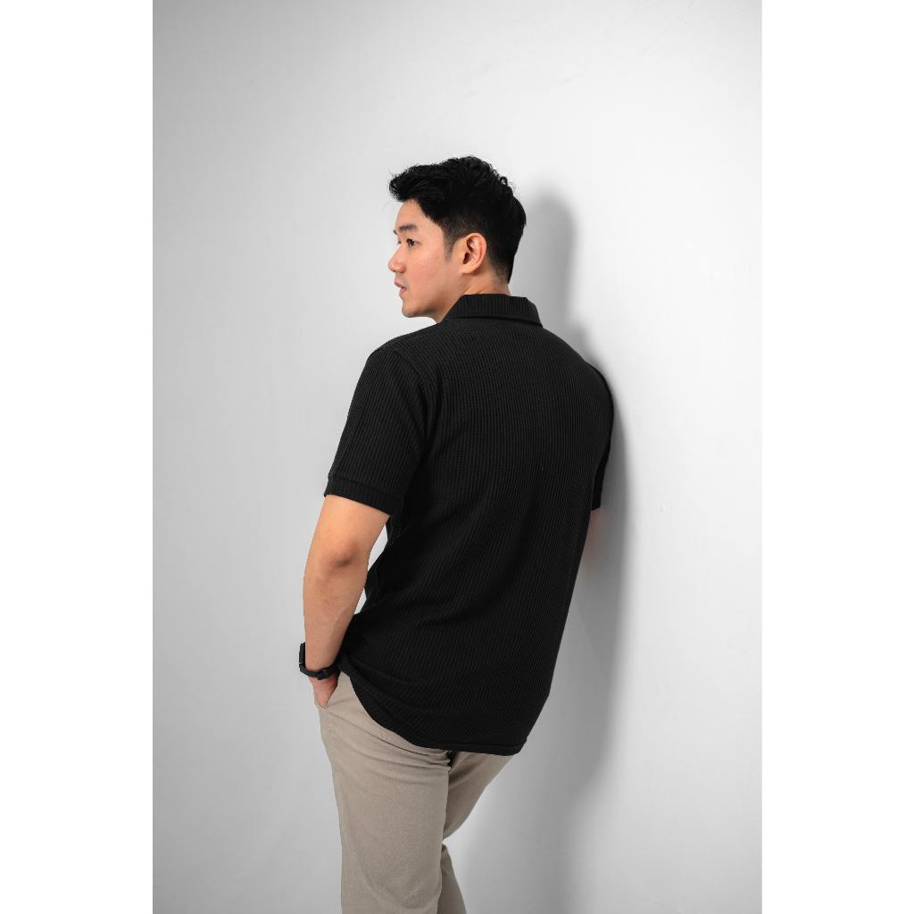 Shibuya Polo Waffle 2.0 in Black - Kaos Polo Waffle Pria Premium Hitam - BYBLANK