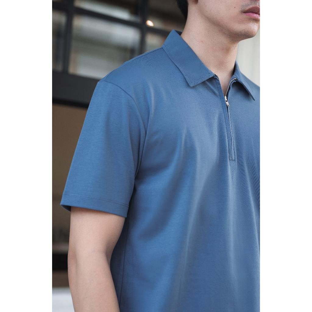 Chiba Reguler Polo Shirt Zipper in Denim – Kaos Polo Pria Premium Resleting Biru - BYBLANK