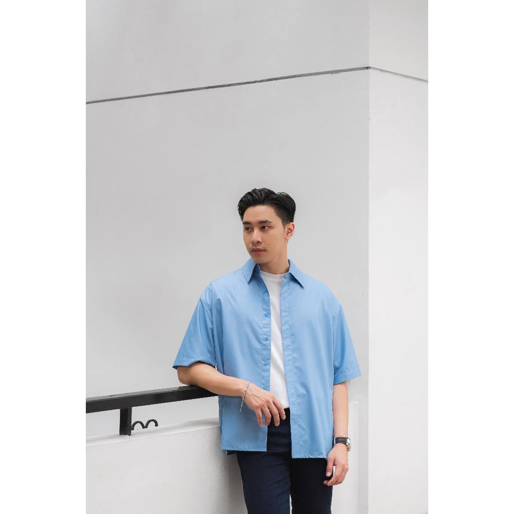 Hakone Kemeja Boxy Fit Superfine Cotton In Light Blue