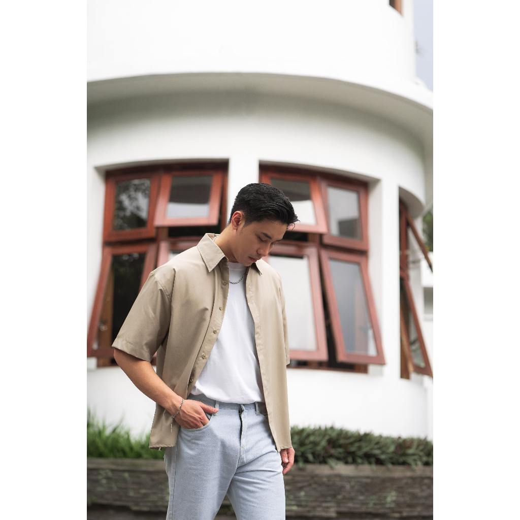 Hakone Kemeja Boxy Fit Superfine Cotton In Khaki