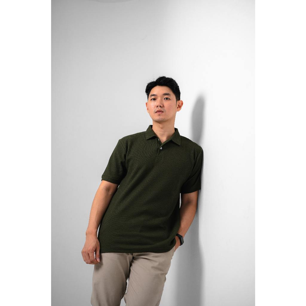 Shibuya Polo Waffle 2.0 in Dark Green - Kaos Polo Waffle Pria Premium Hijau Army- BYBLANK