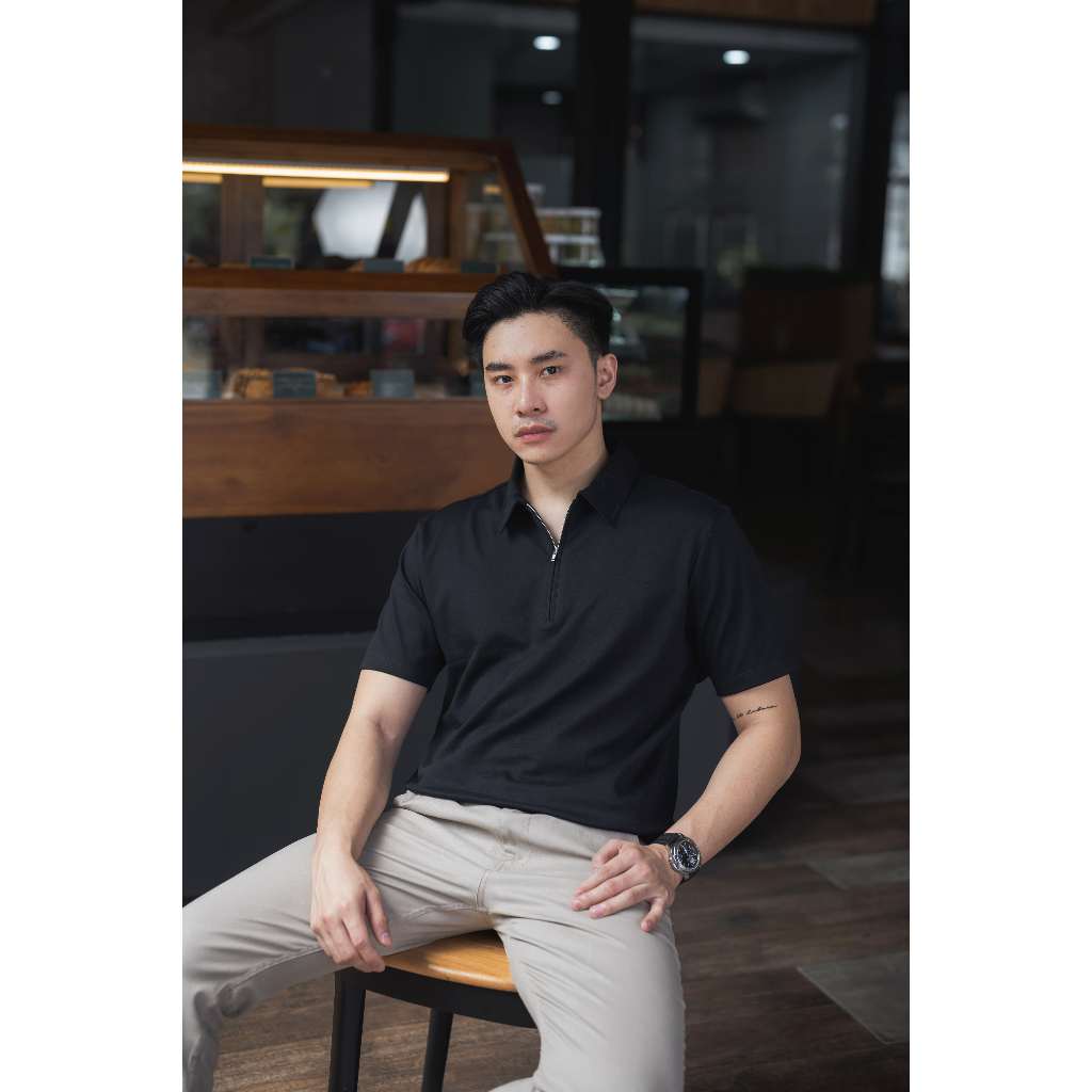 Chiba Reguler Polo Shirt Zipper in Black – Kaos Polo Pria Premium Resleting Hitam - BYBLANK