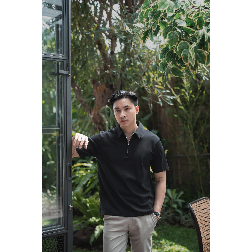 Chiba Reguler Polo Shirt Zipper in Black – Kaos Polo Pria Premium Resleting Hitam - BYBLANK