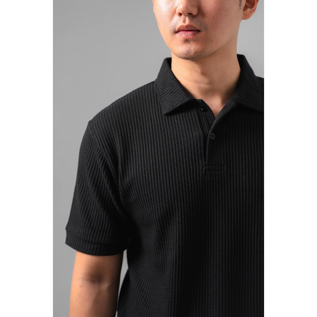 Shibuya Polo Waffle 2.0 in Black - Kaos Polo Waffle Pria Premium Hitam - BYBLANK