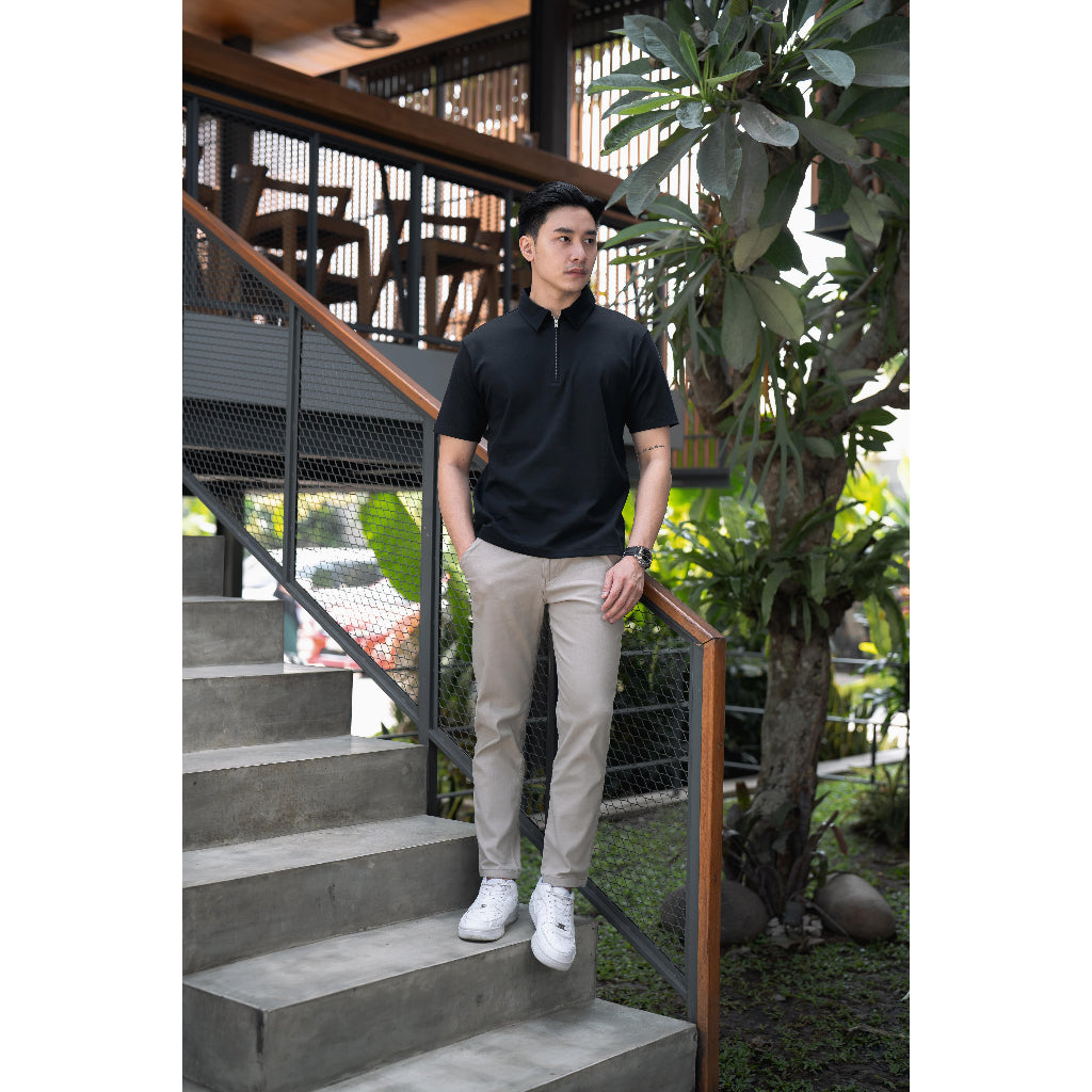 Chiba Reguler Polo Shirt Zipper in Black – Kaos Polo Pria Premium Resleting Hitam - BYBLANK