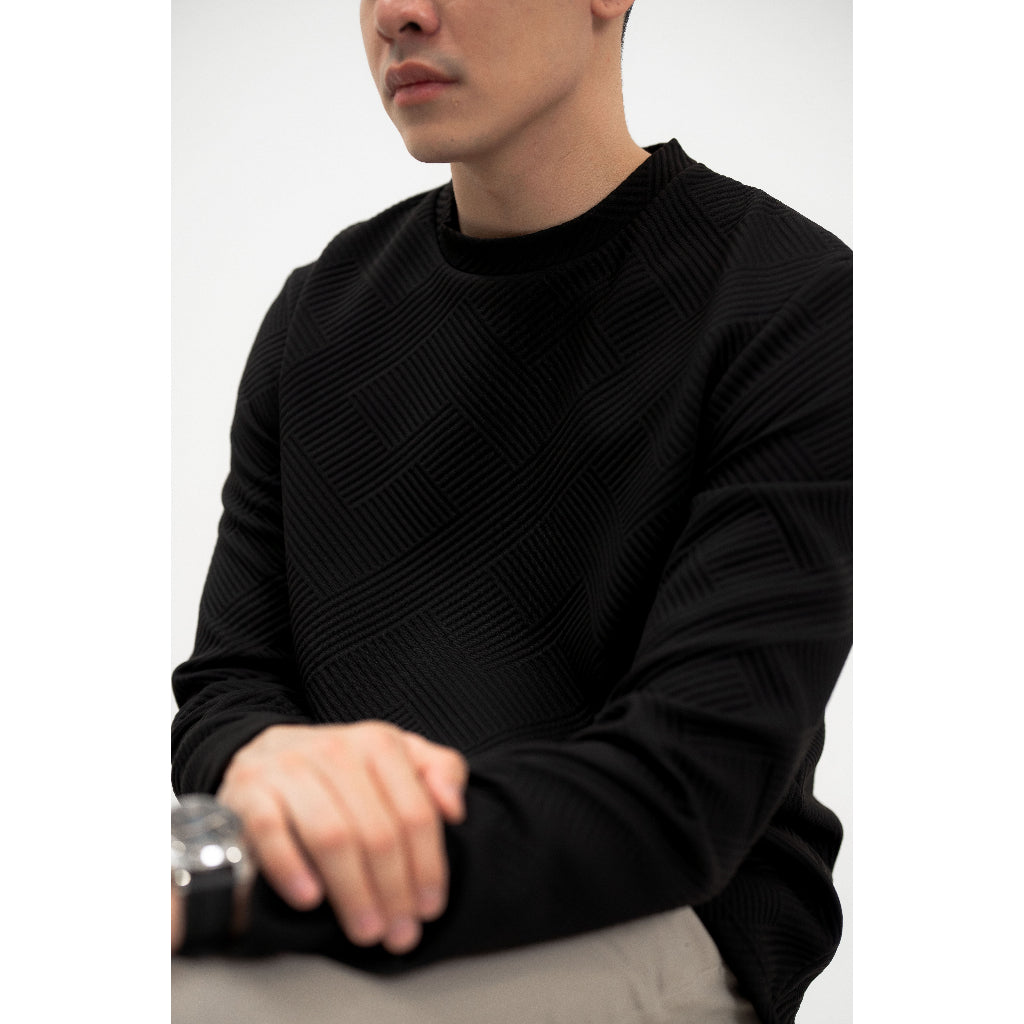 Toyama Sweater Timbul 3D Premium in Black