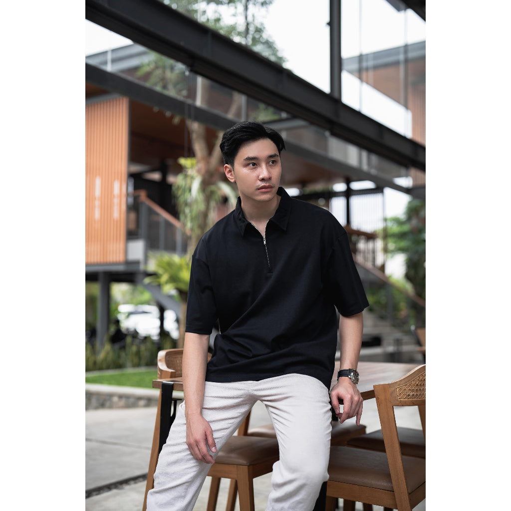 Chiba Oversize Polo Shirt Zipper in Black – Kaos Polo Pria Premium Resleting Hitam - BYBLANK