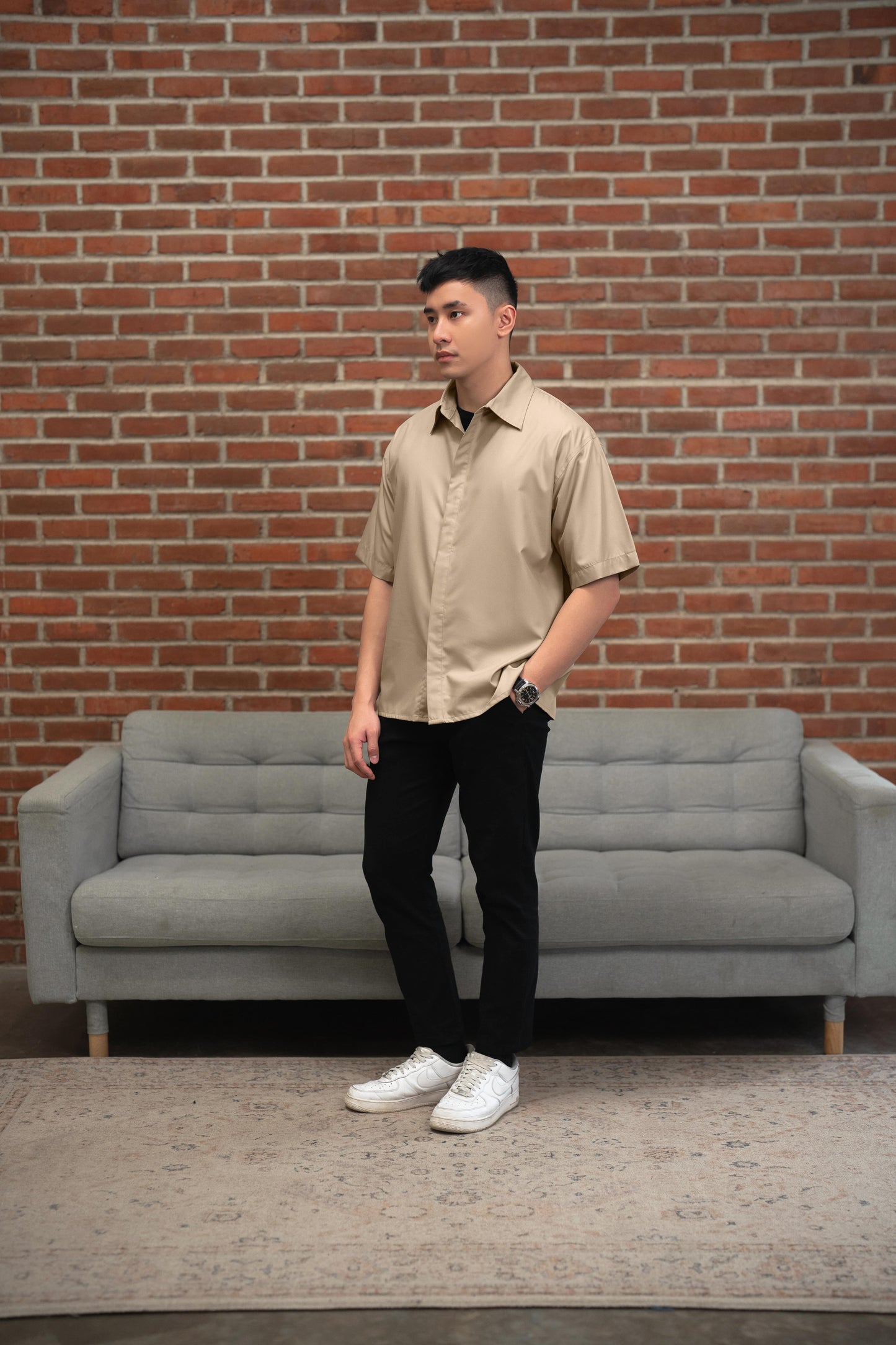 Hakone Kemeja Boxy Fit Superfine Cotton In Khaki