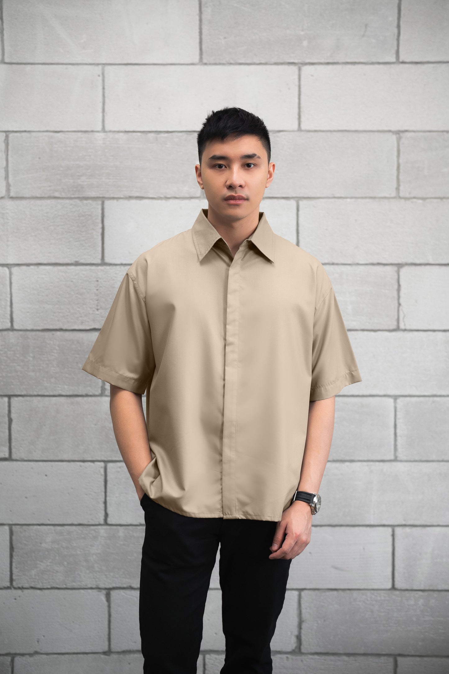 Hakone Kemeja Boxy Fit Superfine Cotton In Khaki