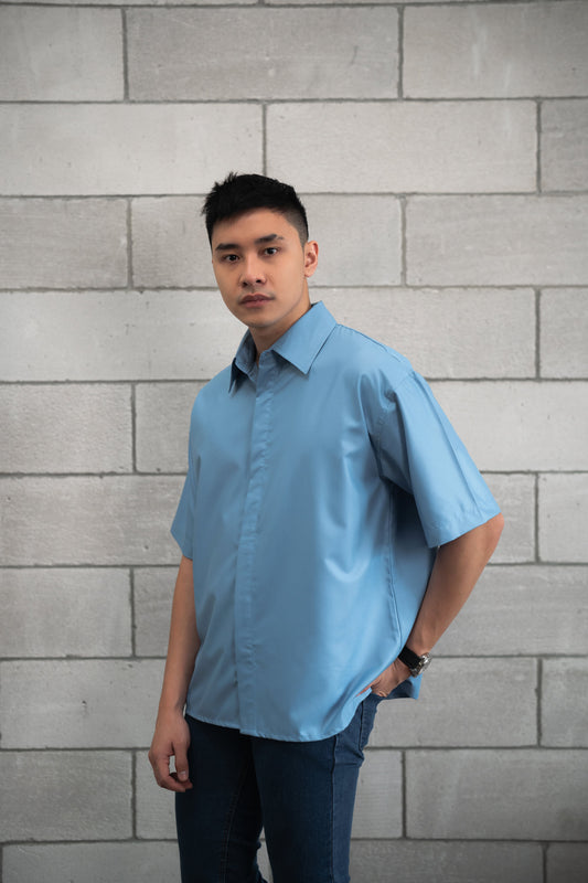 Hakone Kemeja Boxy Fit Superfine Cotton In Light Blue