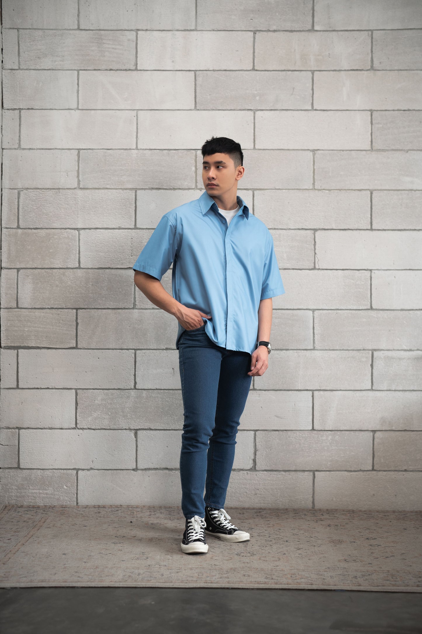 Hakone Kemeja Boxy Fit Superfine Cotton In Light Blue