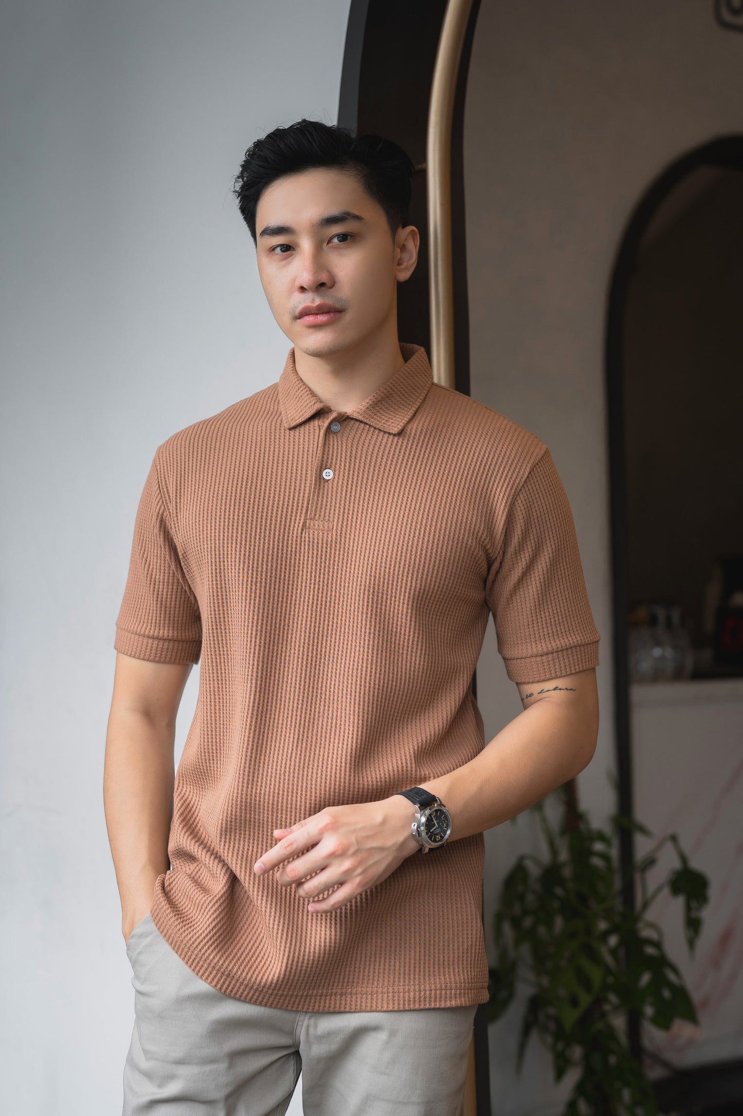 Shibuya Polo Waffle 2.0 in Milo - Kaos Polo Waffle Pria Premium Cokelat - BYBLANK