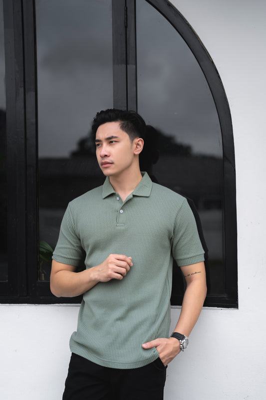 Shibuya Polo Waffle 2.0 in Pastel Green - Kaos Polo Waffle Pria Premium Hijau Pastel - BYBLANK